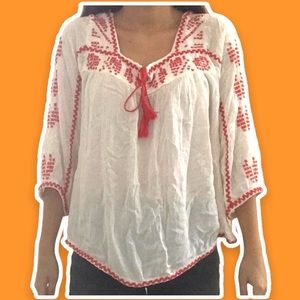 Forever 21 Red & White Embroidered Shirt